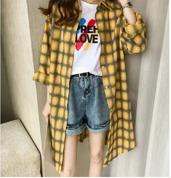 Стильная клетчатая рубашка Женская Студенческая свободная универсальная