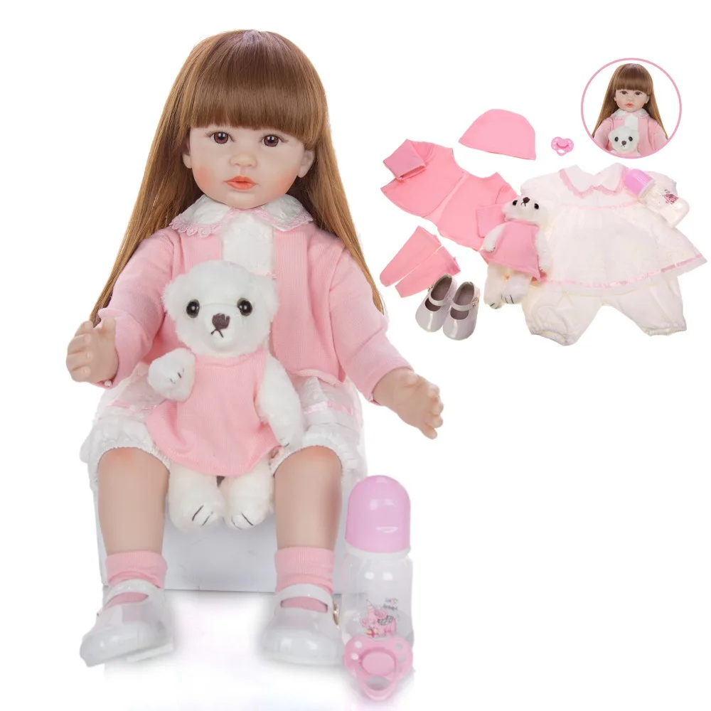 KEIUMI Reborn Baby силиконовая кукла, мягкое тело, 24 дюйма, Кукла Reborn Baby 60 см, розовые длинные волосы Outifi для подарка на день рождения