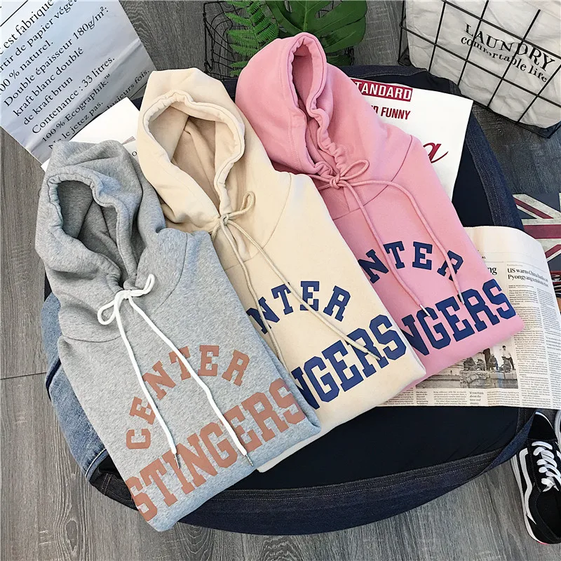 Уличные трикотажные женские флисовые пуловеры с капюшоном Ins стиль добавить