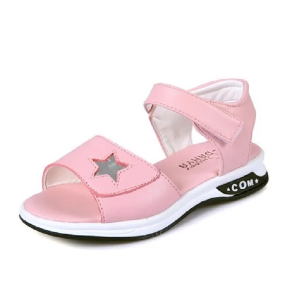 

New Girls Summer Shoes Kids Beach Sandals Children Star Anti-Slipper Sandals Hook & Loop White Pink Shoes for Girls
