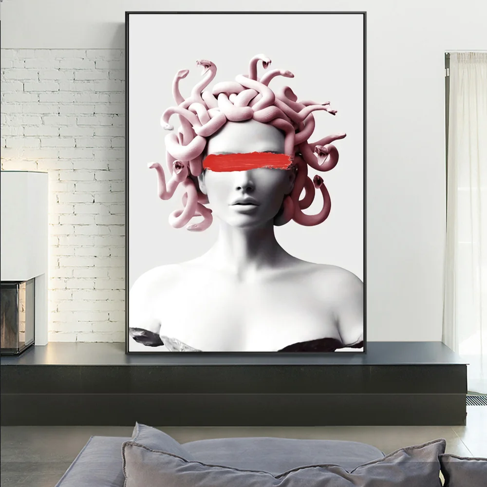 

Medusa Vaporwave Sculpture Funny Art Posters And Prints Gorgon Statue Decor Canvas Painting On Wall Art Picture For Living Room
