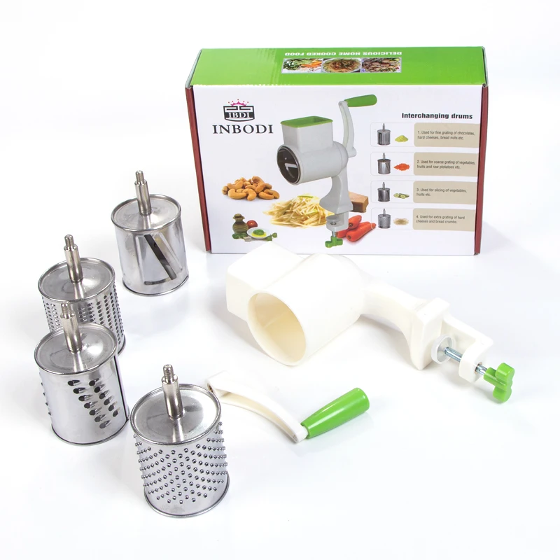 

BEEMSK manual vegetable cutter rotary grater 4 replaceable drums potato fruit cheeses slicer vegetable Shredder Kitchen Gadgets