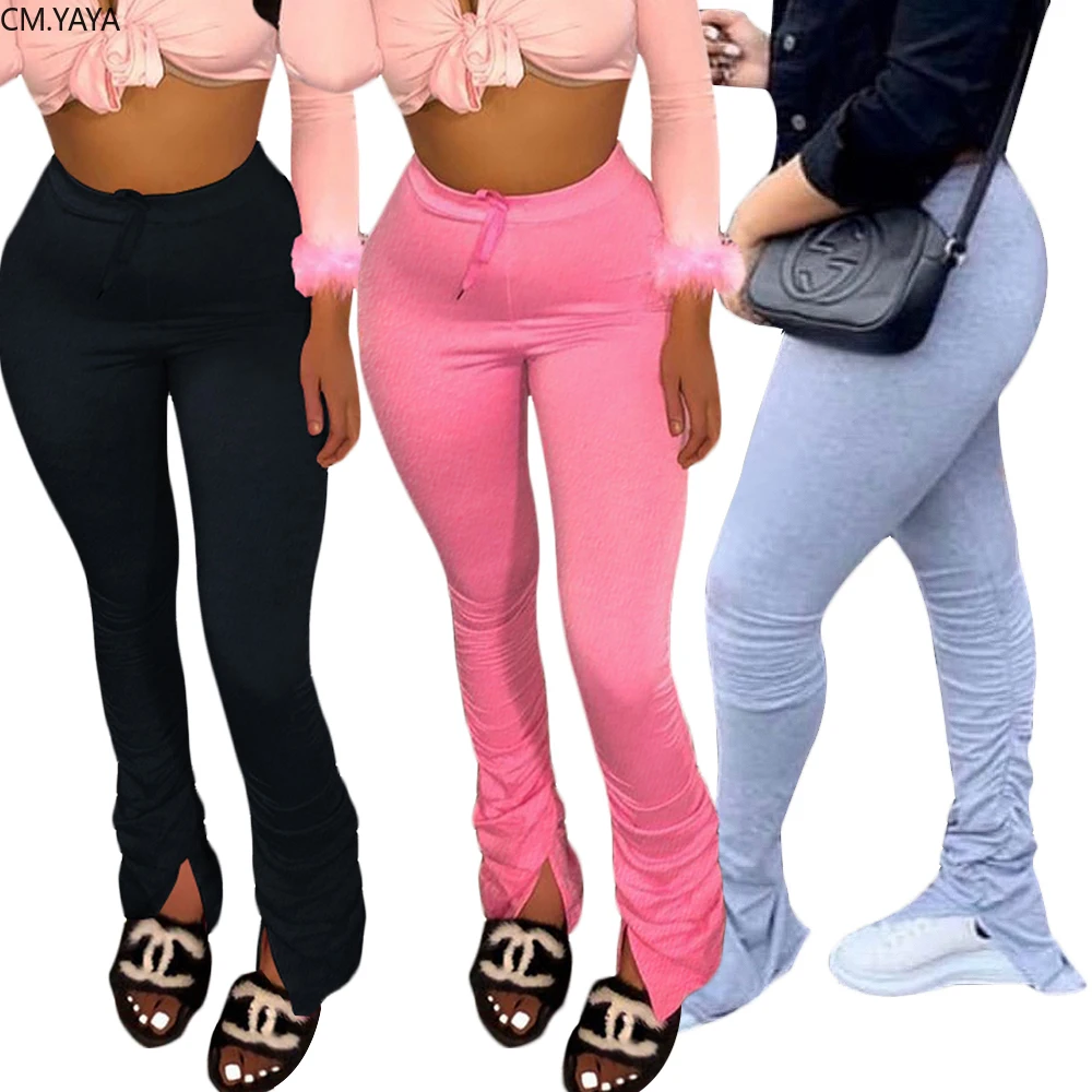 Летние женские эластичные леггинсы с высокой талией расклешенные брюки разрезом