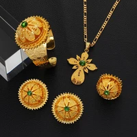 gold color ethiopian jewelry red blue green stone habesha women bride wedding jewelry set