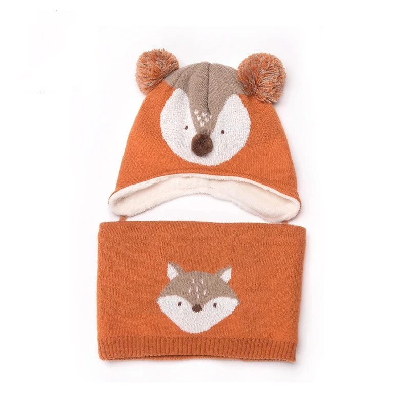 Lemonkid 2Pcs/Lot Baby Winter Hat Scarf Cartoon Fox Cap Children Warm For Boys Suit Beanie Velvet Girl | Детская одежда и обувь
