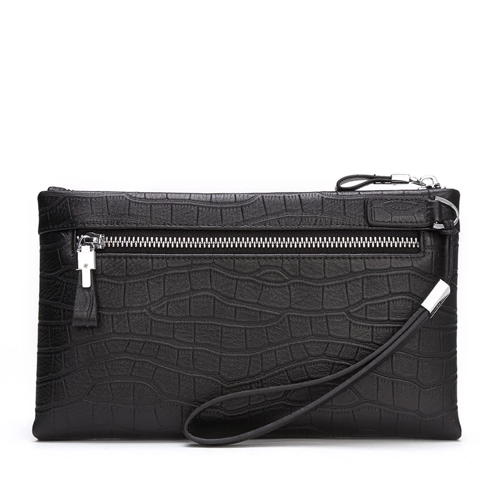 bison denim large capacity men wallet black genuine leather clutch phone purse zipper card holder wallet male bags free global shipping