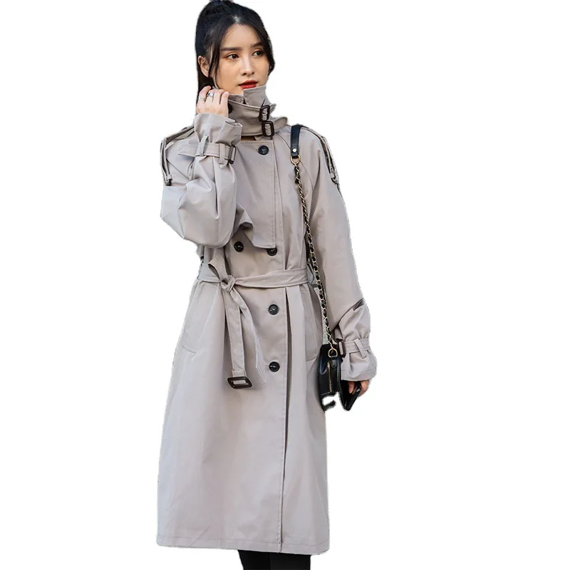 

Women's Trench Coat Double-Breasted Long Coat with Belt female windbreaker long sleeve lady casual stock wholesale
