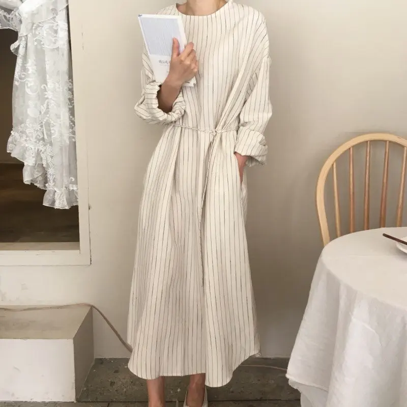 Белые полосатые Осенние повседневные элегантные тонкие Свободные корейские