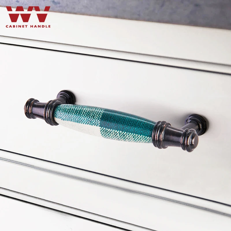 WV керамические дверные ручки для шкафов ткань синий цвет американский стиль