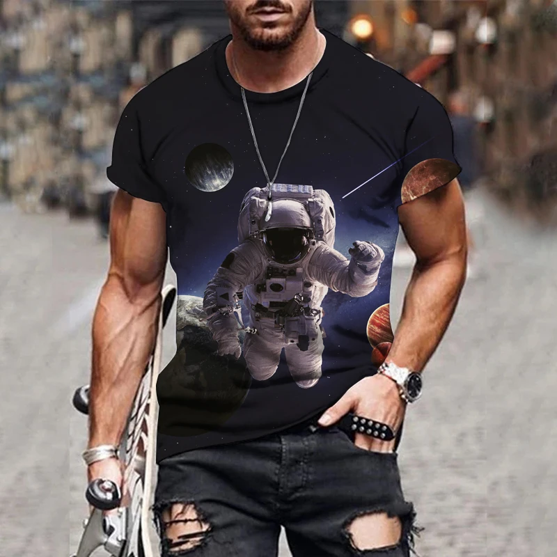 

2021 New Fashion casual short sleeve o-neck men's T-shirt Astronaut space exploration Star lovers T-shirt Size XXS-6XL