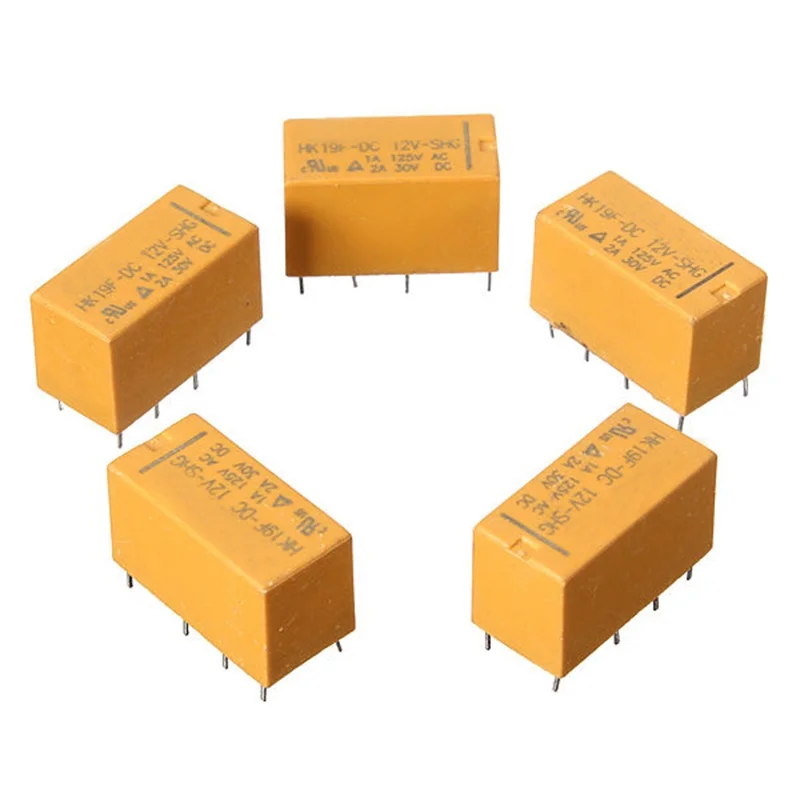 5 шт. DC12V SHG катушка DPDT 8 Pin 2NO 2NC Мини реле питания PCB типа HK19F желтый | Обустройство