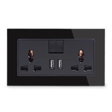 13A универсальная Коммутируемая розетка 2 USB порта зарядки для мобильного выхода 2.1A настенная розетка Хрустальная стеклянная панель рыцарь черный
