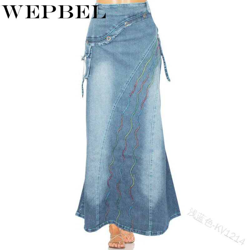 WEPBEL Модные женские винтажные длинная джинсовая юбка с высокой талией Карманы