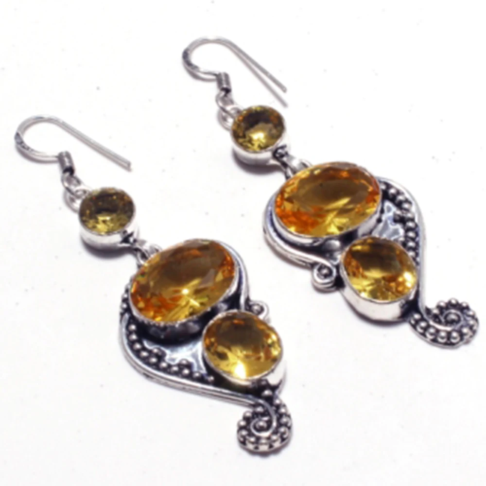 

Genuine Citrine Silver Overlay on Copper Earrings, Hand made Women Jewelry Gift , E5462