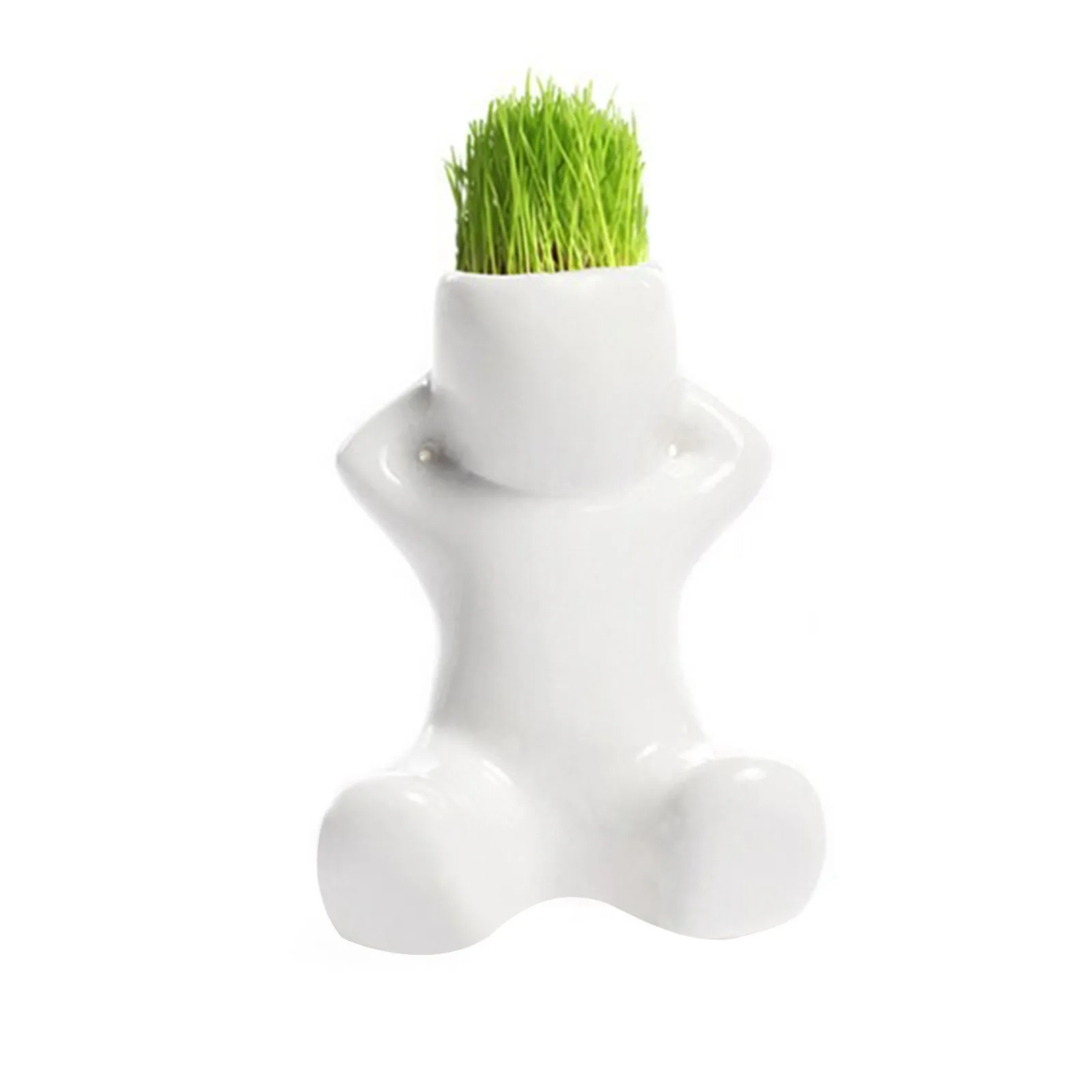 

Mini Bonsai Head Grass Hair White Ceramic Plant Garden,Tree Doll Grass Pot New Novel Bonsai Head Grass Doll Hair White Lazy