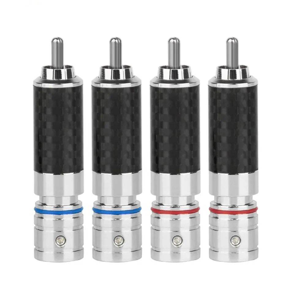 

RCA Plug Connector Audio Jack Audiophile Eutectic Carbon Fiber Speaker RCA Male Plug Solder Wire Connector Splice Adapter