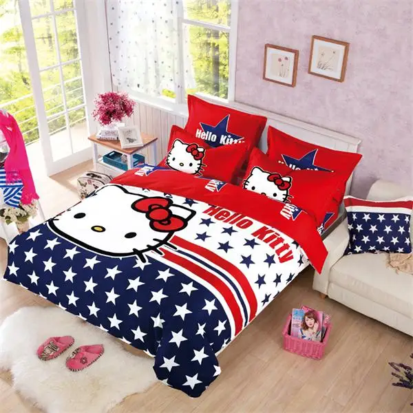 as picture Лучший. WENSD роскошный 3d постельное белье из хлопка с рисунком «hello kitty» 3/4 шт., простыня, пододеяльник, со шнурком, комплекты «king», «queen» Детская мультяшная одежда - Цвет: as picture