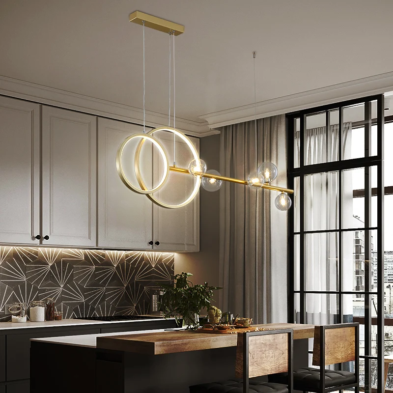 

Dining Living Room LED Chandelier Black Or Gold Modern Simple Glass Ball Pendant Lamp Restaurant Bar Coffee Long Hanging Light