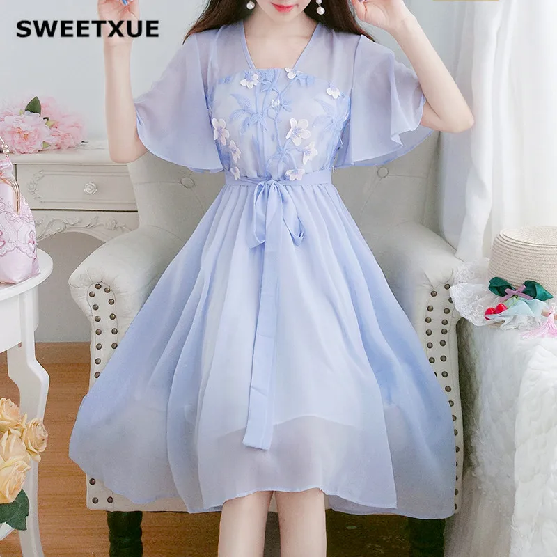 Винтажное женское платье SWEETXUE Hanfu в стиле ретро летние платья 2020 шифоновое с