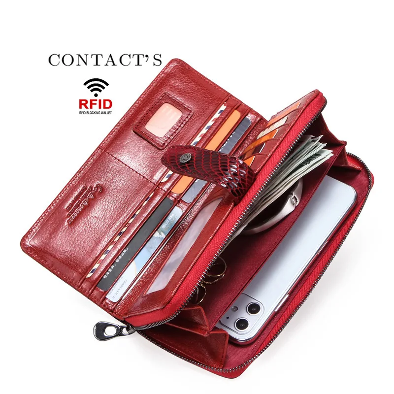 Wallets for Women RFID Anti-theft Brushed Leather Ladies Wallet Multifunctional Long Buckle Female Clutch