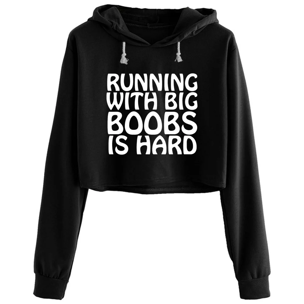 

Boobs And Running Crop Hoodies Women Harajuku Anime Emo Aesthetic Pullover For Girls