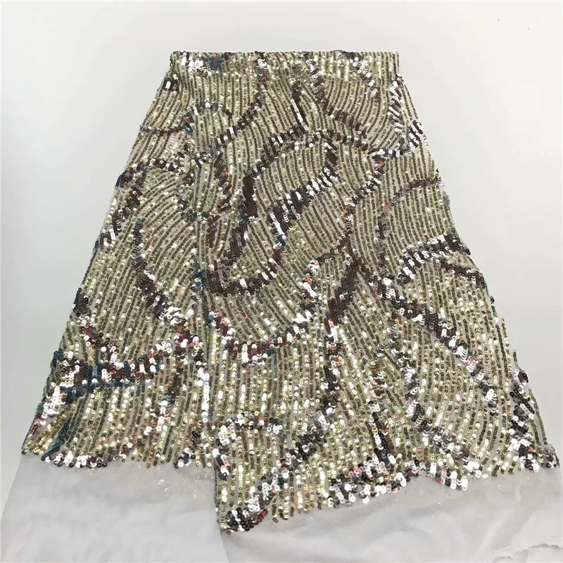 

2019 Latest gold Color French Africa Lace Fabric High Quality African Embroidered Tulle Lace Fabric For sequins Wedding Dress