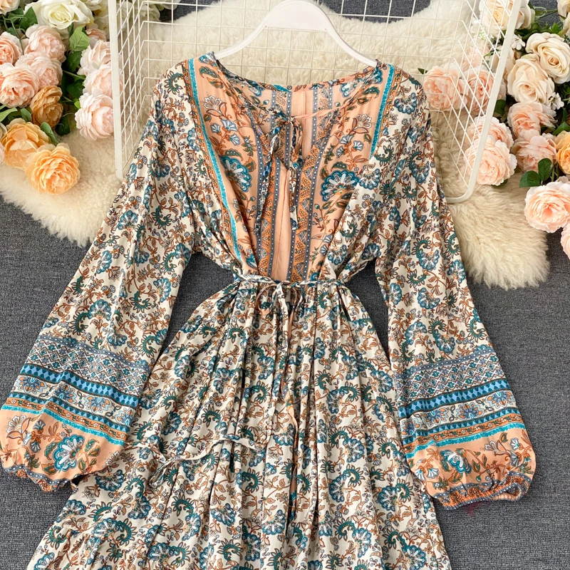Ретро этнический стиль платье для путешествий и отпуска 2020 Новинка длинная юбка