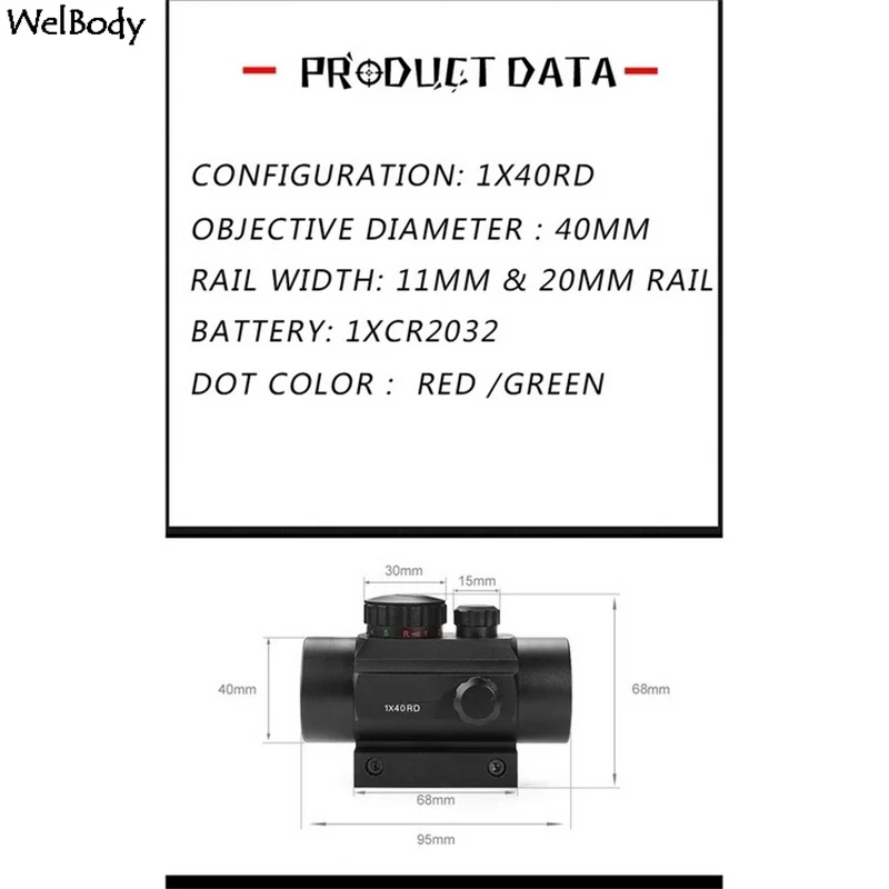 Тактический Оптический Коллиматорный прицел 1X40 мм с красной зеленой точкой