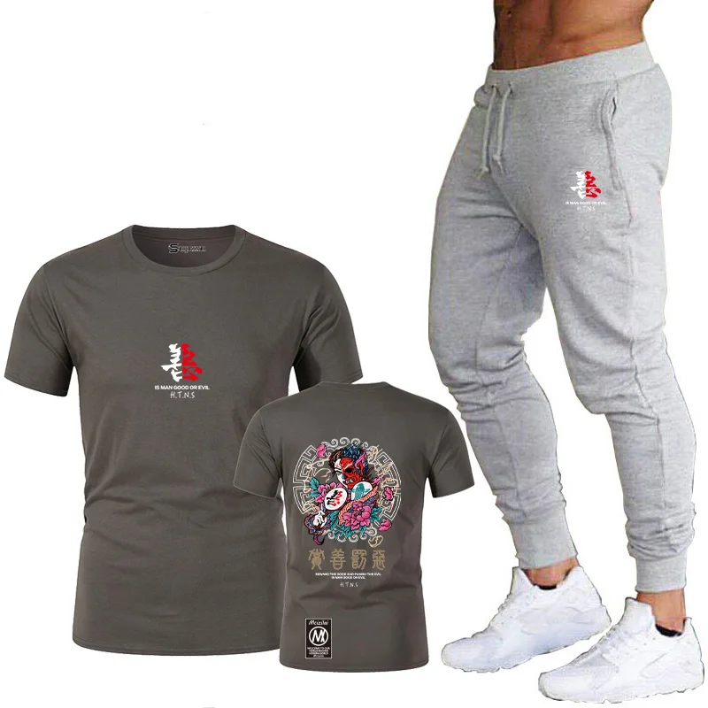 

2021 fashion hot sale printed T-shirt sports suit quick-drying casual running wear summer short-sleeved + pants 2-piece set