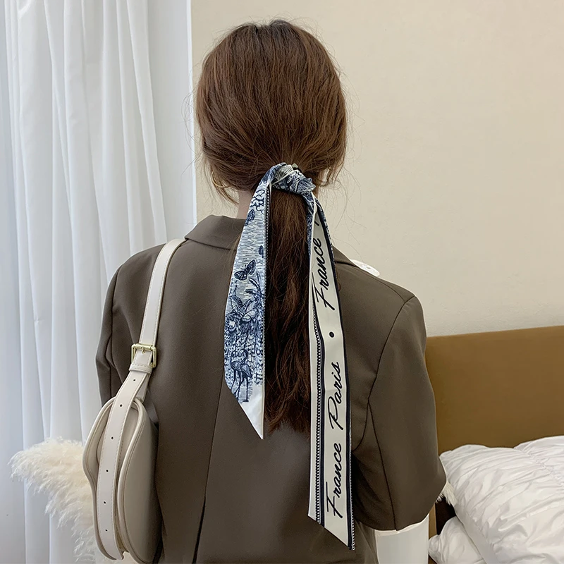 

Fashion Print Hair Bands Long Hair Ribbon For Women Girls Bows Ponytail Holder Scarf Sweet Hair Accessories