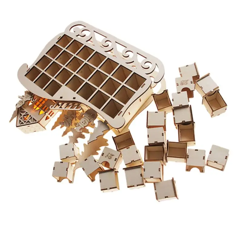 Деревянный календарь для саней с обратным отсчетом Рождественский Декор 24 ящика