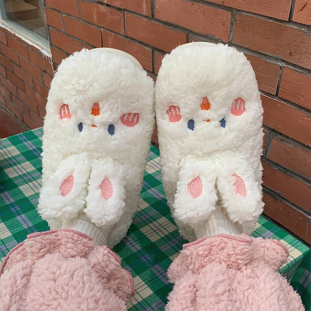 

SP & CITY милая плюшевая теплая Домашняя обувь для девочек мультяшный кролик Нескользящие домашние Симпатичные женские тапочки толстые хлопко...