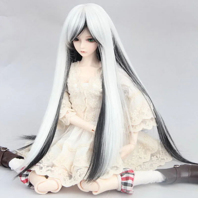 

Парик для куклы BJD SD, длинные волосы, черно-белые, из высокотемпературного волокна, постепенные длинные прямые волосы A 1/3, 1/4, 1/6, парик для кук...