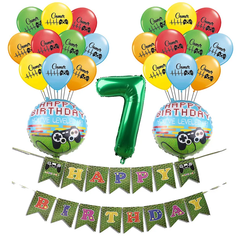1Set 7 1 Набор игровой ручки контроллер Латексные Шары Баннер овсянка с днем рождения флажки для украшения овсянки Игрушки для мальчиков детские шары - Color: 1Set 7