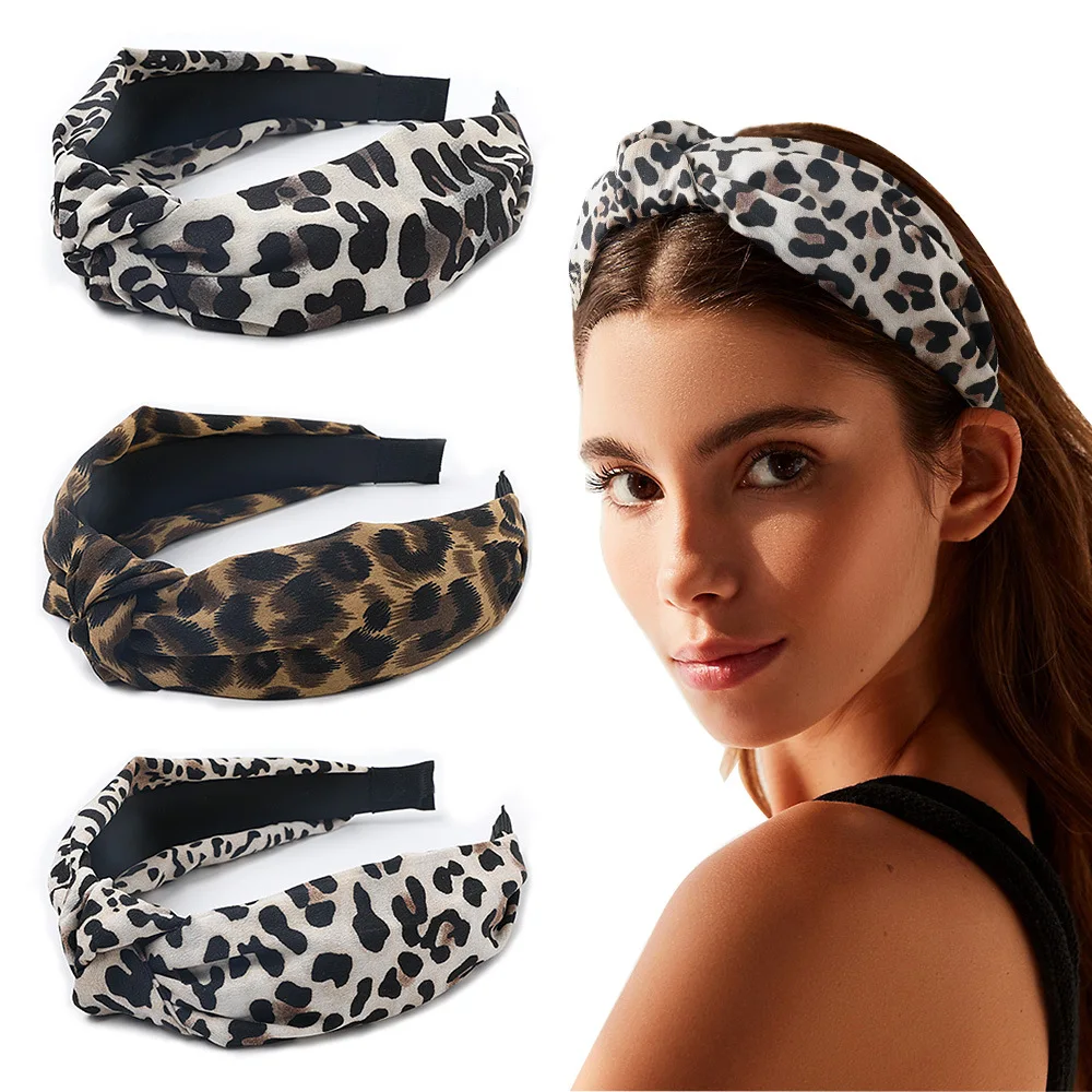 

New Fashion Leopard Hairband Woman High Elastic Hair Band Wide Side Cross Knot Headband For Adult Girls Bezel Headwear Turban