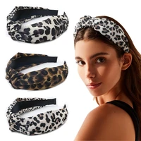 new fashion leopard hairband woman high elastic hair band wide side cross knot headband for adult girls bezel headwear turban