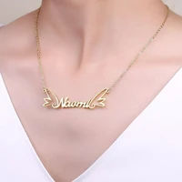 personalized name necklace customized stainless steel angel wings nameplate choker jewelry best birthday gift for girl