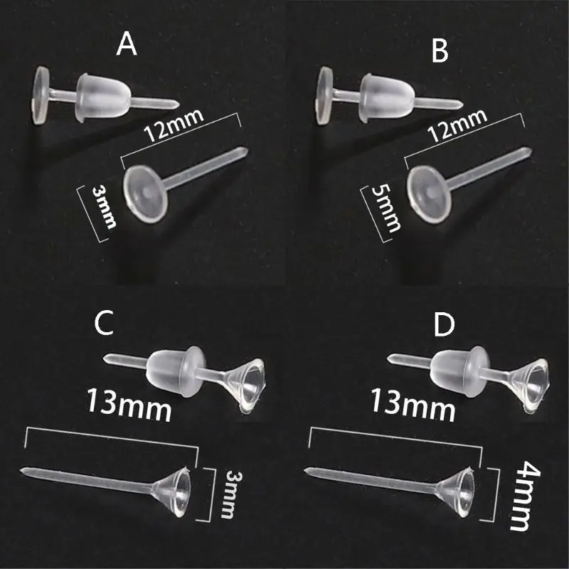 100 шт невидимые пластиковые серьги пустая булавка пост и обратно ювелирных
