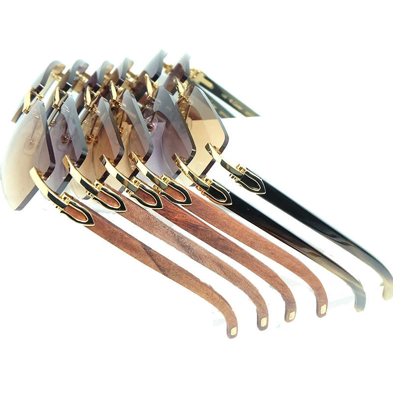 

Солнцезащитные очки 2020 для мужчин и женщин, мужские очки без оправы, с деревянным рогом буйвола, дизайнерские солнцезащитные очки с баффами,...