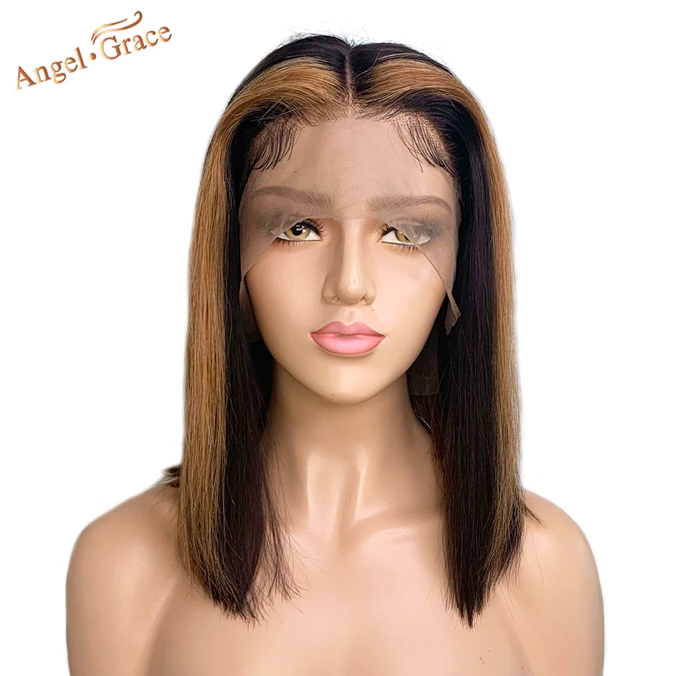 

Angel Grace Hair 13*4 Ombre Short Bob Lace Front Human Hair Lace Wigs Straight 1b/30 Color Wigs Human Hair Wigs Pre Plucked Remy