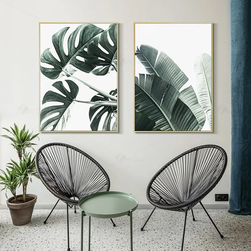 Фото Зеленый лист тропического растения плакат с растительным принтом холст картина