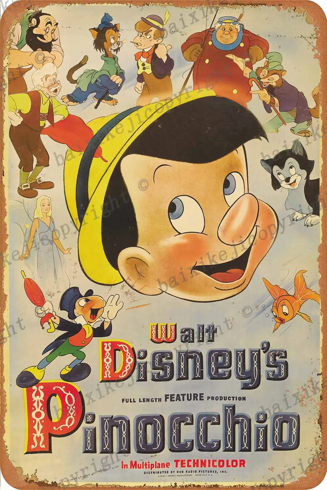 

Pinocchio II Tin Sign Vintage Metal Sign Poster Home Wall Decor Cafe Bar Pub Club Gift