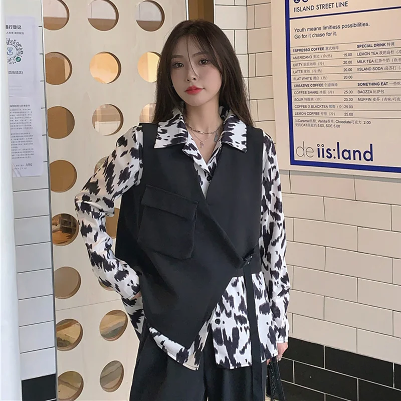 Женская рубашка с длинным рукавом свободная Корейская и принтом ощущение лесной