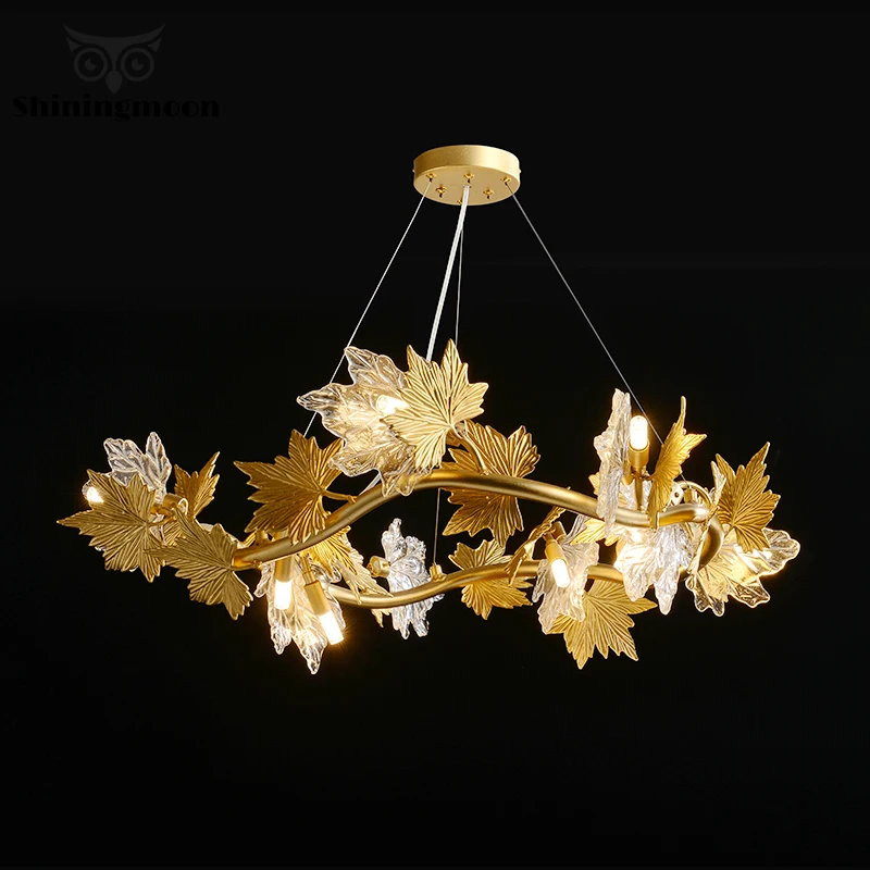 

Modern Deluxe Golden Maple Leaf Art Chandelier Lighting Modern French Country Lustre Cristal Hanging Lamp Rustic Bar Decor Lamps