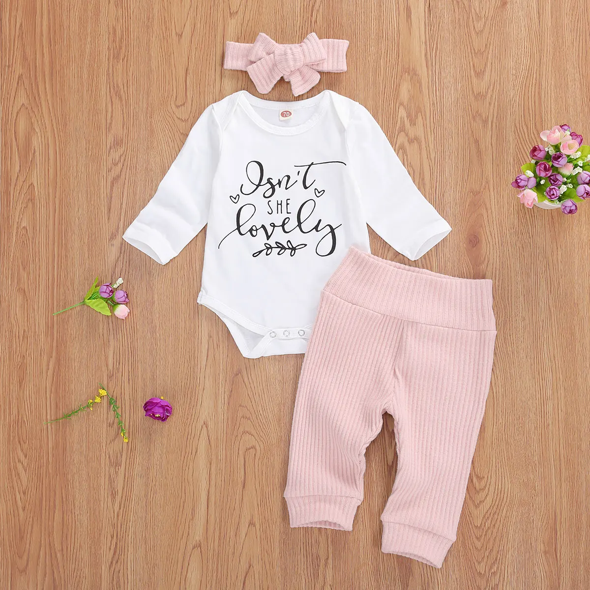 

pudcoco Baby Knitting Romper Jogger Pants Round Collar Long Sleeves Crotch Buttons Bodysuit Headband 3-Piece Clothes 0-18 Months