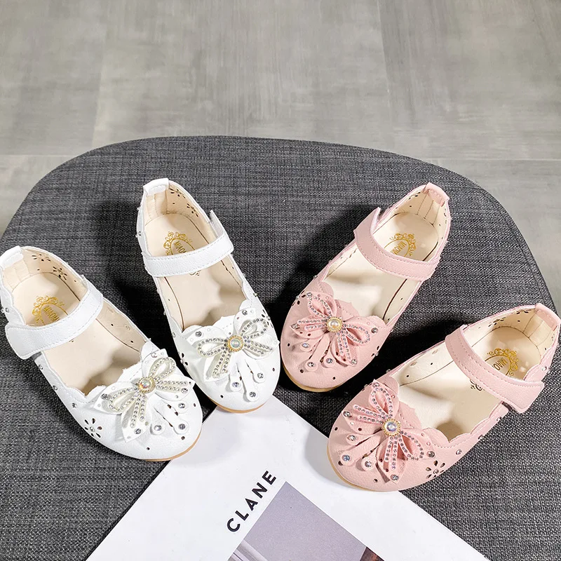 

CUZULLAA Kids Rhinestone Leather Shoes Girls Princess Dress Shoes 1-12 Years Baby Toddler Girls Casual Shoes Sandals Szie 21-36