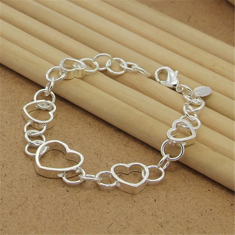 

High Quality 925 Sterling Silver Bracelet Heart-Shaped Simple Bracelet For Woman Party Charm Jewelry Gift Wholesale