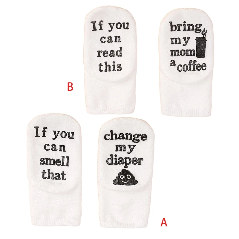 

H05C Novelty Funny Sayings Baby Cotton Crew Socks Non-Skid Gripper If You Can Read This Rubber Letters Printed Hosiery Gifts