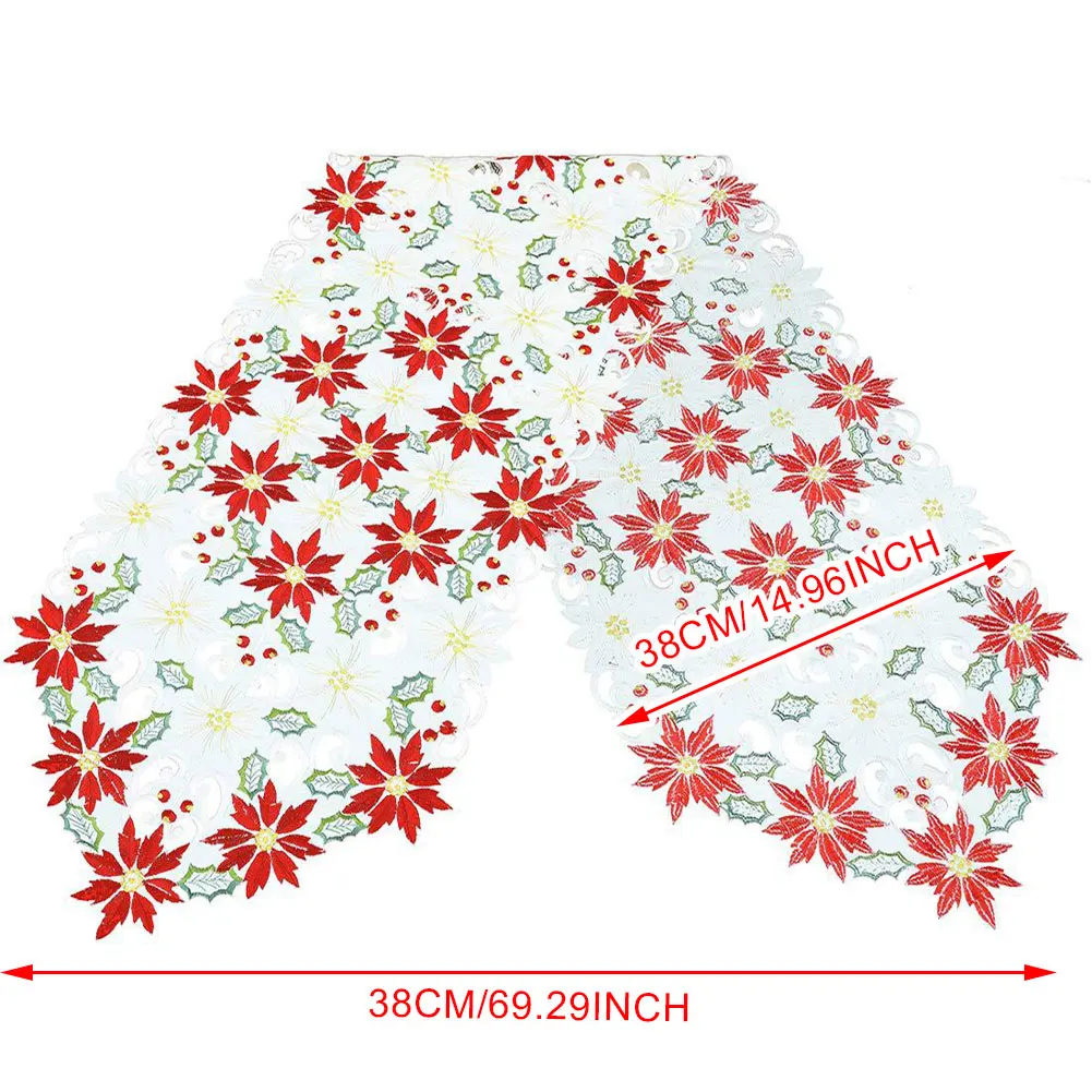 

38*176CM Christmas Embroidered Table Runner Hollow Embroidered Tablecloth Home Dining Table Coffee Table Decoration Tablecloth