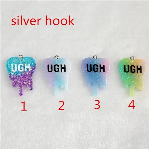 silver hook 10 шт 26*35 мм тьфу амулеты Смола амулеты ожерелье кулон брелок амулеты для украшения серьги DIY - Окраска металла: silver hook